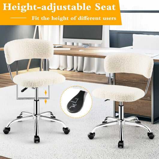 Computer Desk Chair Adjustable Sherpa Office Chair Swivel Vanity Chair-White - Color: White W2B