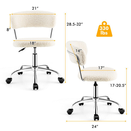 Computer Desk Chair Adjustable Sherpa Office Chair Swivel Vanity Chair-White - Color: White W2B
