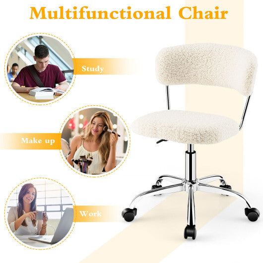Computer Desk Chair Adjustable Sherpa Office Chair Swivel Vanity Chair-White - Color: White W2B