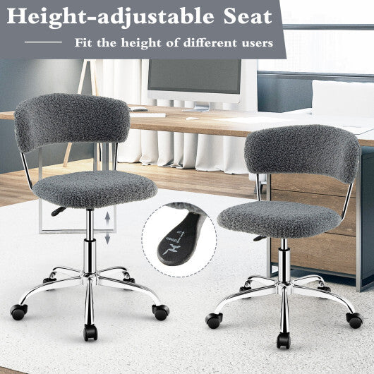 Computer Desk Chair Adjustable Sherpa Office Chair Swivel Vanity Chair-White W2B