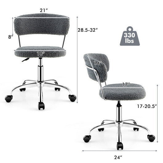 Computer Desk Chair Adjustable Sherpa Office Chair Swivel Vanity Chair-White W2B