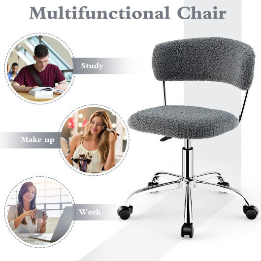 Computer Desk Chair Adjustable Sherpa Office Chair Swivel Vanity Chair-White W2B