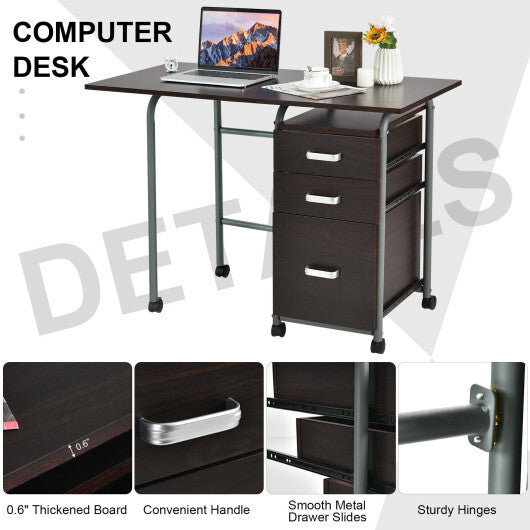 Folding Computer Laptop Desk Wheeled Home Office Furniture-Brown
