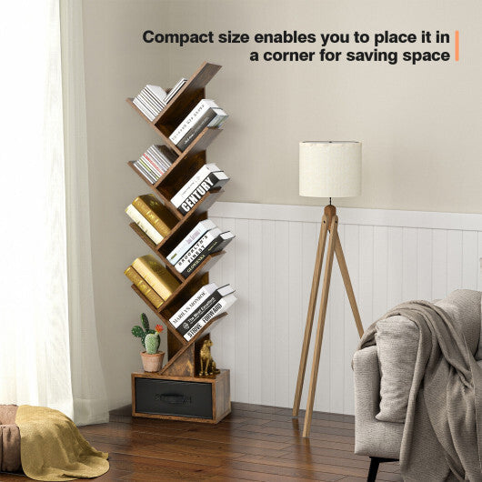 10-Tier Bookshelf with Drawer Free-standing Storage Bookcase-White W2B
