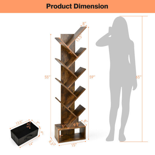 10-Tier Bookshelf with Drawer Free-standing Storage Bookcase-White W2B