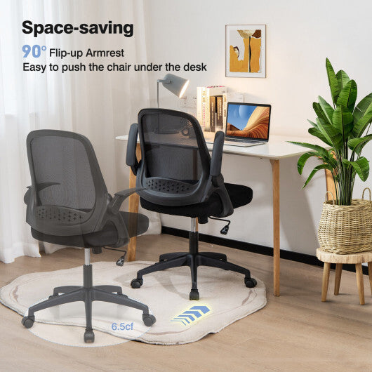Adjustable Mesh Office Chair Rolling Computer Desk Chair with Flip-up Armrest-Black - Color: Black W2B