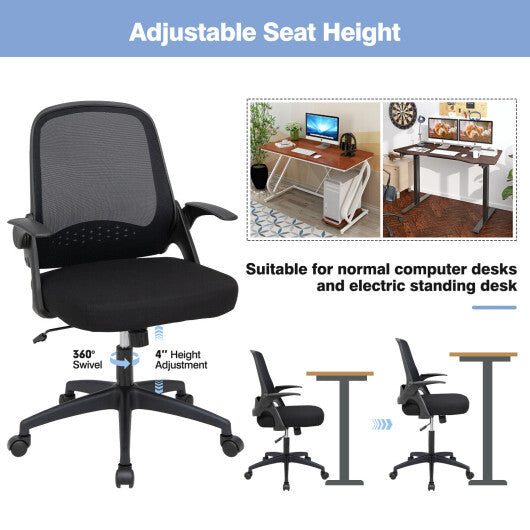 Adjustable Mesh Office Chair Rolling Computer Desk Chair with Flip-up Armrest-Black - Color: Black W2B