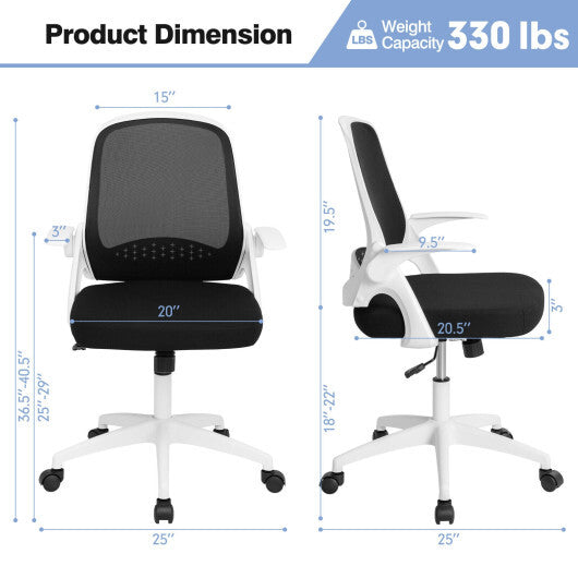 Adjustable Mesh Office Chair Rolling Computer Desk Chair with Flip-up Armrest-Black