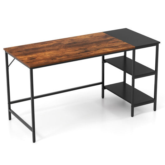 55 Inch Modern Industrial Style Study Writing Desk with 2 Storage Shelves-Brown W2B