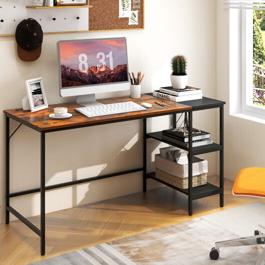 55 Inch Modern Industrial Style Study Writing Desk with 2 Storage Shelves-Brown W2B