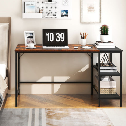 55 Inch Modern Industrial Style Study Writing Desk with 2 Storage Shelves-Brown W2B