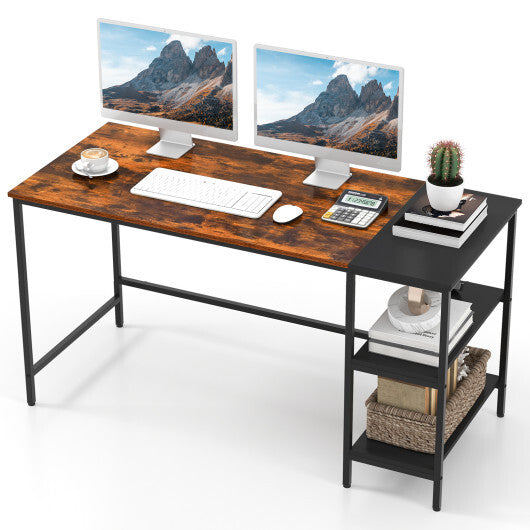 55 Inch Modern Industrial Style Study Writing Desk with 2 Storage Shelves-Brown W2B