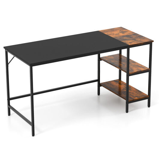 55 Inch Modern Industrial Style Study Writing Desk with 2 Storage Shelves-Brown W2B