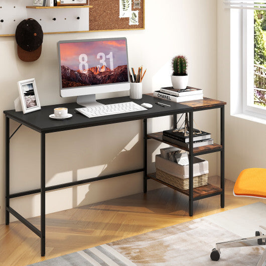 55 Inch Modern Industrial Style Study Writing Desk with 2 Storage Shelves-Brown W2B