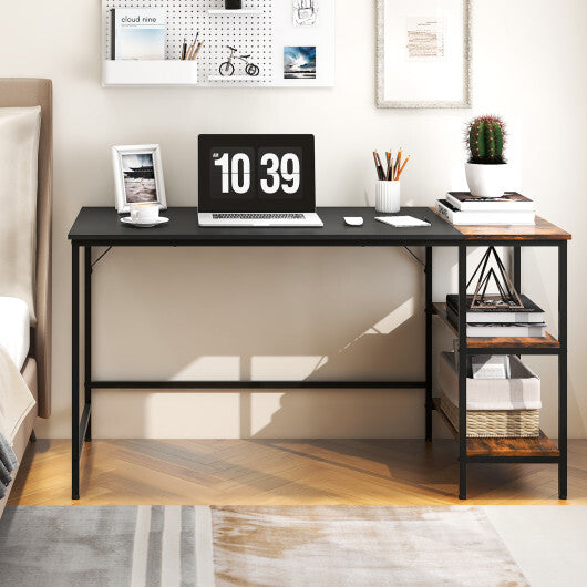55 Inch Modern Industrial Style Study Writing Desk with 2 Storage Shelves-Brown W2B