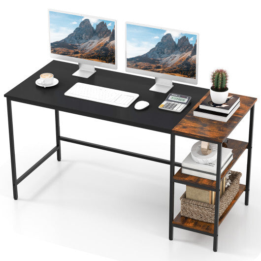 55 Inch Modern Industrial Style Study Writing Desk with 2 Storage Shelves-Brown W2B