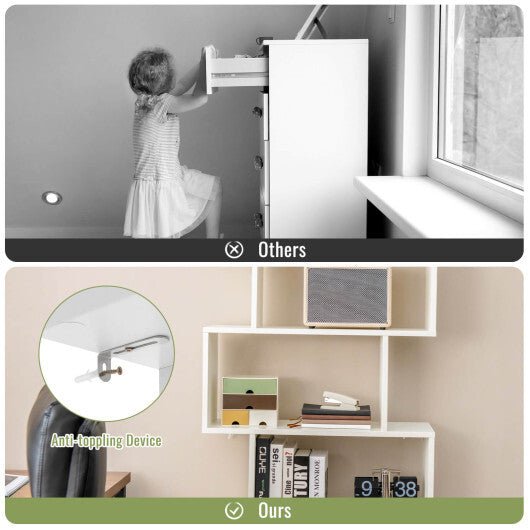 6-Tier S-Shaped Freestanding Bookshelf with Cabinet and Doors-White W2B
