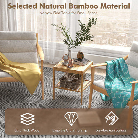 2 Pieces 2 Tiers Bamboo Nightstand for Living Room Bedroom-Natural W2B