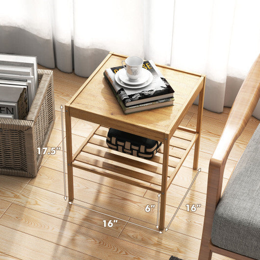 2 Pieces 2 Tiers Bamboo Nightstand for Living Room Bedroom-Natural W2B