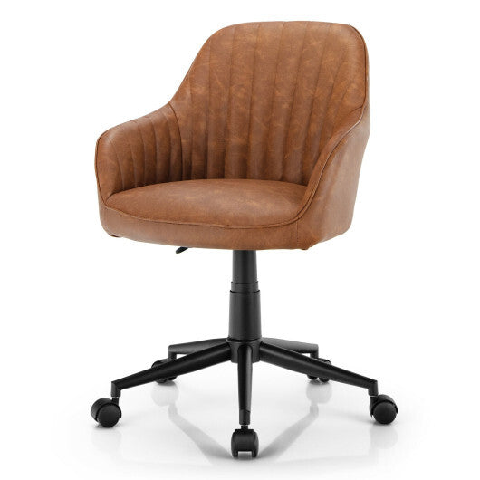 Modern Home Office Chair with Curved Backrest and Comfortable Armrests-Brown W2B