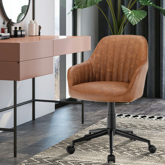 Modern Home Office Chair with Curved Backrest and Comfortable Armrests-Brown W2B