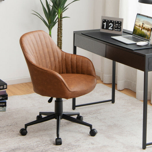 Modern Home Office Chair with Curved Backrest and Comfortable Armrests-Brown W2B