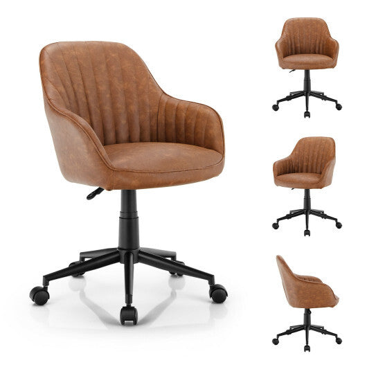 Modern Home Office Chair with Curved Backrest and Comfortable Armrests-Brown W2B