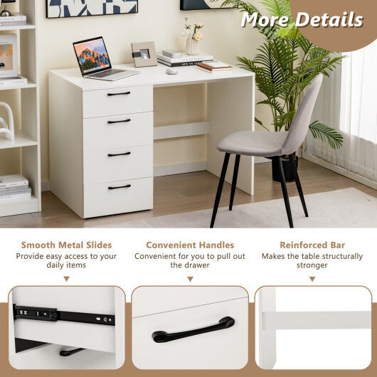 43.5 Inch Computer Desk with 4 Large Drawers-White W2B