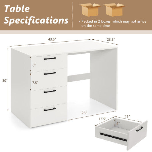 43.5 Inch Computer Desk with 4 Large Drawers-White W2B
