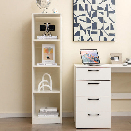 5 Tiers 4-Cube Narrow Bookshelf with 4 Anti-Tipping Kits-White - Color: White W2B