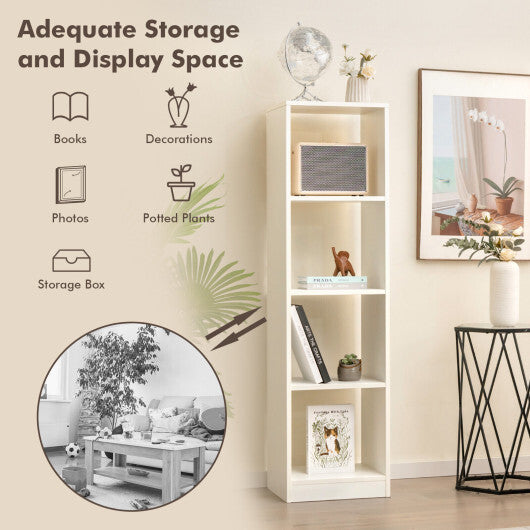5 Tiers 4-Cube Narrow Bookshelf with 4 Anti-Tipping Kits-White W2B