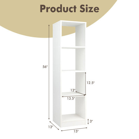 5 Tiers 4-Cube Narrow Bookshelf with 4 Anti-Tipping Kits-White W2B