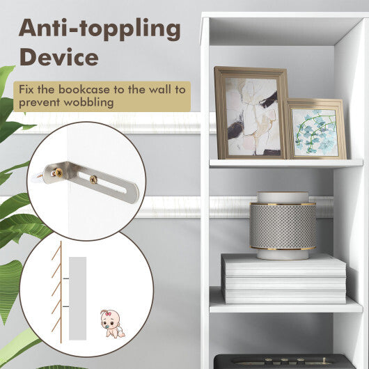 5 Tiers 4-Cube Narrow Bookshelf with 4 Anti-Tipping Kits-White W2B