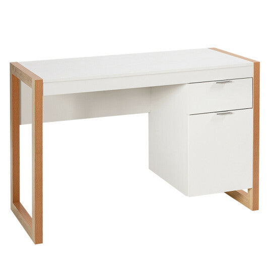 Modern Computer Desk Study Table Writing Workstation with Cabinet and Drawer-White W2B