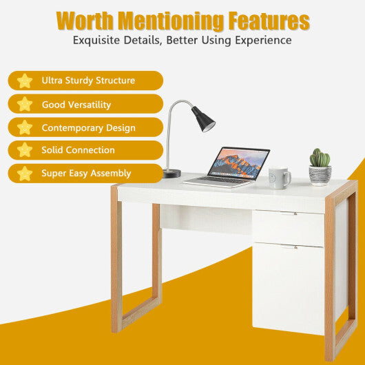 Modern Computer Desk Study Table Writing Workstation with Cabinet and Drawer-White W2B