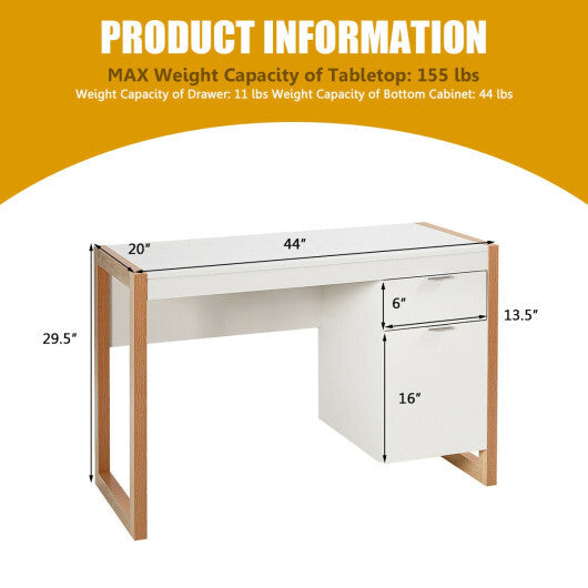 Modern Computer Desk Study Table Writing Workstation with Cabinet and Drawer-White W2B