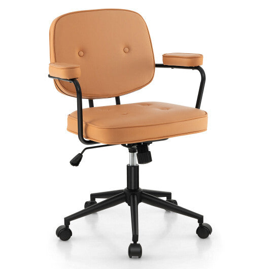 PU Leather Office Chair with Rocking Backrest and Ergonomic Armrest-Orange W2B
