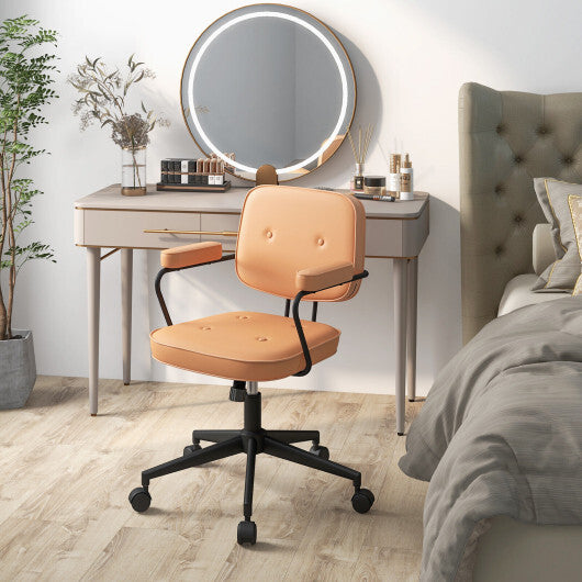 PU Leather Office Chair with Rocking Backrest and Ergonomic Armrest-Orange W2B