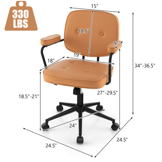 PU Leather Office Chair with Rocking Backrest and Ergonomic Armrest-Orange W2B