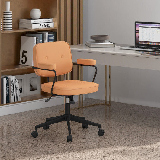 PU Leather Office Chair with Rocking Backrest and Ergonomic Armrest-Orange W2B