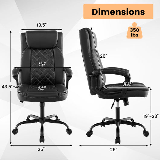 High Back Ergonomic Executive Chair with Thick Headrest Cushion-Black W2B