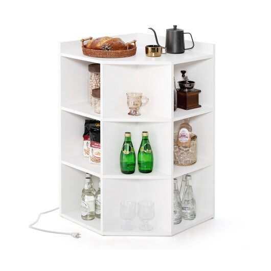 3-Tier Corner Cabinet with Charging Station for Bedroom-Natural W2B