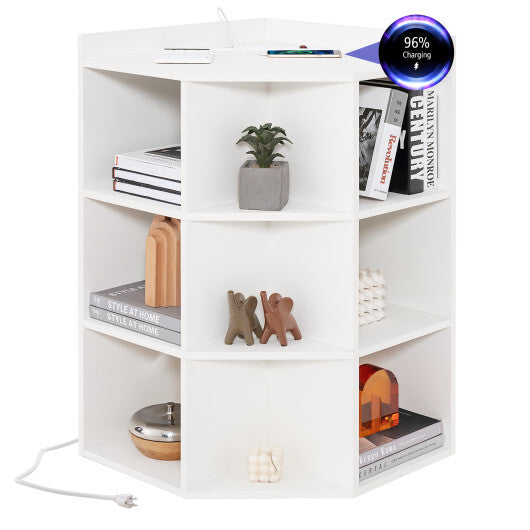 3-Tier Corner Cabinet with Charging Station for Bedroom-Natural W2B