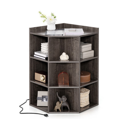 3-Tier Corner Cabinet with Charging Station for Bedroom-Natural W2B