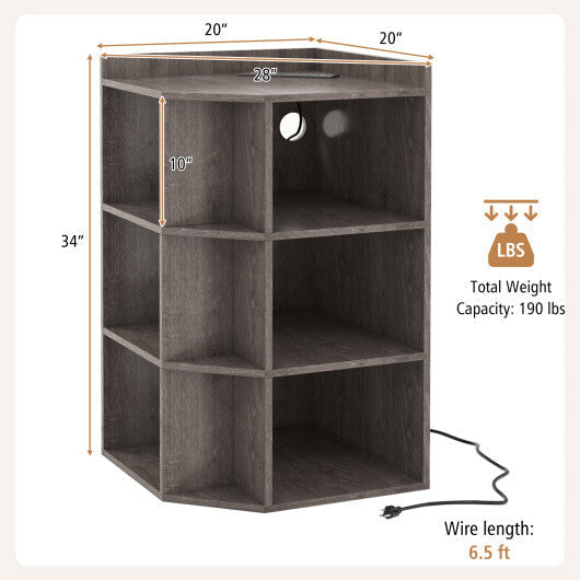 3-Tier Corner Cabinet with Charging Station for Bedroom-Natural W2B