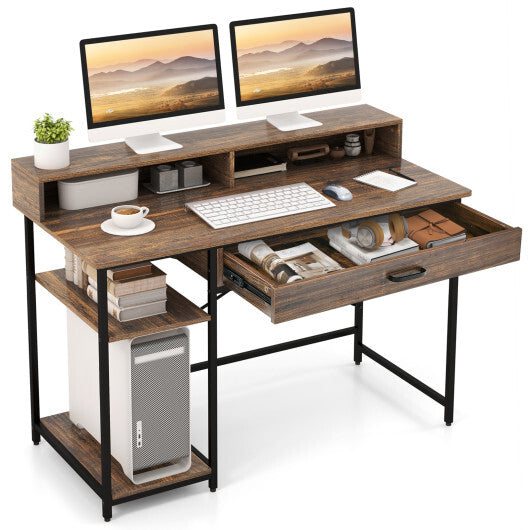 48 Inch Computer Desk with Monitor Stand Drawer and Shelves-Rustic Brown W2B