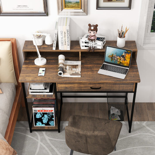 48 Inch Computer Desk with Monitor Stand Drawer and Shelves-Rustic Brown W2B