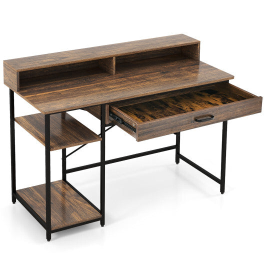48 Inch Computer Desk with Monitor Stand Drawer and Shelves-Rustic Brown W2B