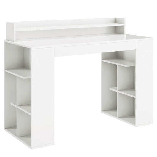 Computer Desk with Dual 3-Tier Bookshelf and Monitor Shelf-White