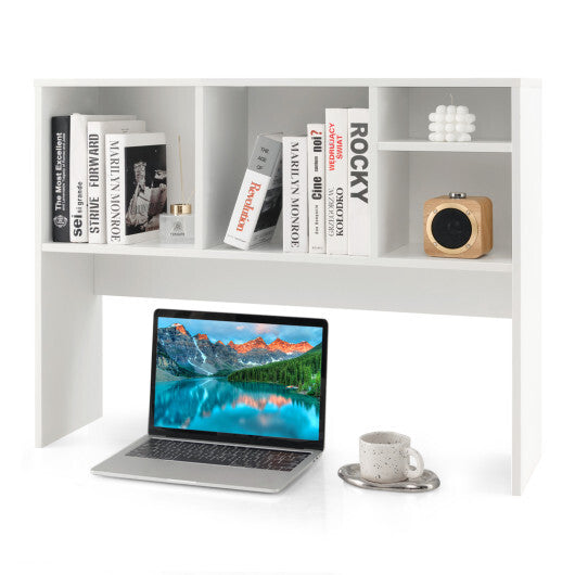 Computer Desktop Bookcase with 4 Cubbies and Open Back Compartment-Natural W2B